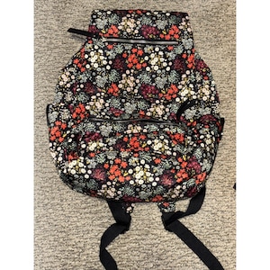 Floral Print Backpack Black Small Flowers Lightweight School Travel Bag