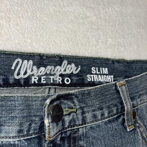 Wrangler Retro Slim Straight Blue Denim Jeans 5-Pocket Medium Wash Men 36x30 imagem 5