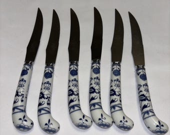 ハウス・オブ・プリル ブルーオニオン シェフィールド イングランド 磁器製ハンドルナイフセット 6本セット