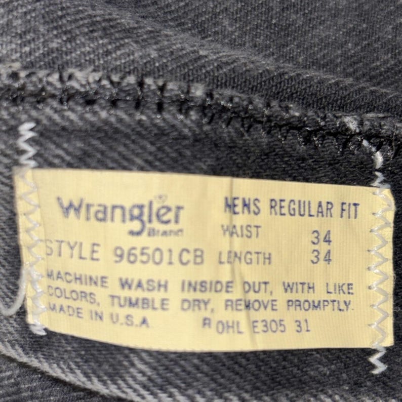 Vintage Wrangler USA Black Jeans 34x34 96501CB Faded Regular Fit Made In The USA image 5