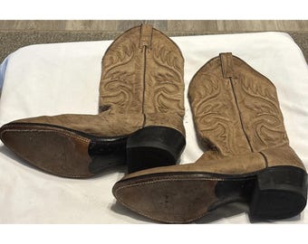 Botas vaqueras vintage Abilene de cuero marrón estilo western, hechas en EE. UU., talla 10 para hombre.