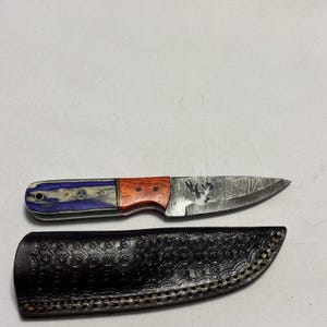 Custom Handmade Damascus Fixed Blade Knife Deer Cutout Full Tang W Sheath