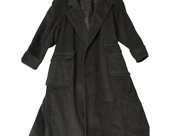 vintage Ensemble de manteau long en laine noire mélangée pour femmes, taille 6, ceinturé dans le dos