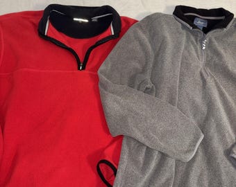 2 sudaderas de forro polar para hombre, talla XL, con cremallera de un cuarto, color rojo, Rockport, gris, Bass Lot