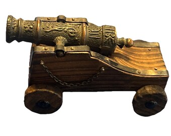 VTG Carved Wooden Decorative Cannon | 16th Century Industrial Artifact Decor