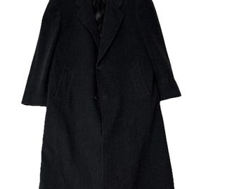 Pierre Cardin Made In The USA 100% Wool Long Overcoat Mens XL Black