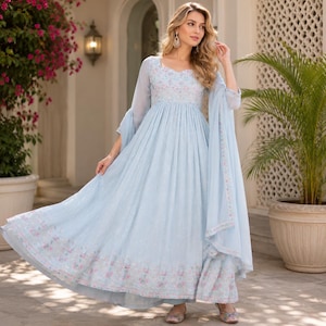 long dress kurta Bandhej Printed Pure Modal Silk Flared Long Kurta in Blue