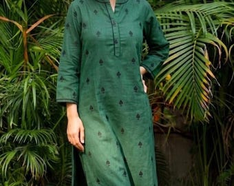 Bestickte Baumwolle Kurta Hose Set | Pik Karte Co-ord Anzug