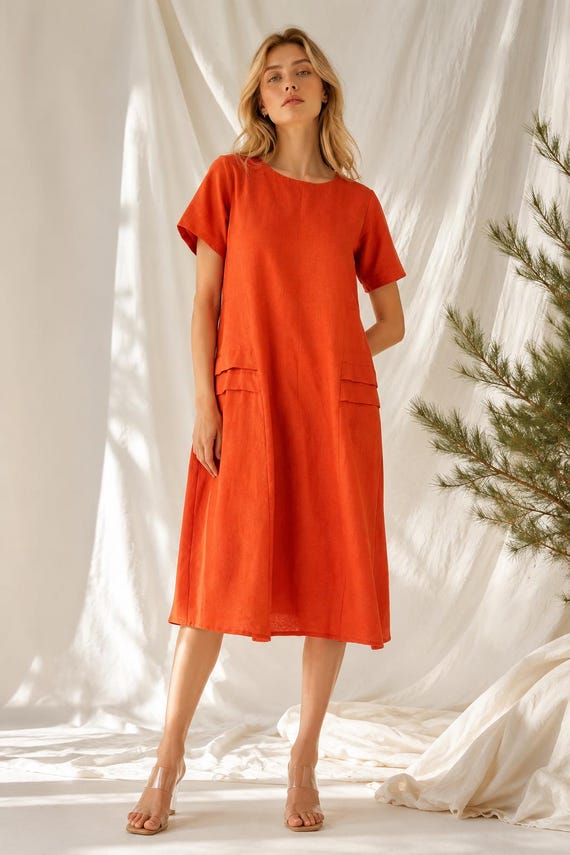 a line tunic dress Handmade Pure Linen | Mini Dress | Round Neck | Vacation Wear Outfit | Linen Dress | Summer Wear Flare hemline romantic tulle wedding dress Something to Talk About Size:8 (S)