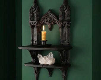 Prateleira de altar gótica preta para interiores de qual estilo?