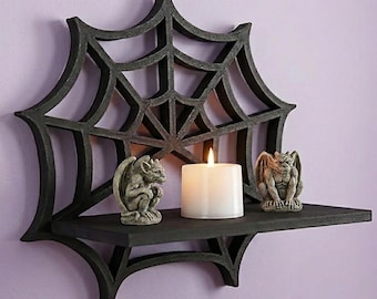 Estante de altar gótico negro con diseño de telaraña para qué estilo de interiores
