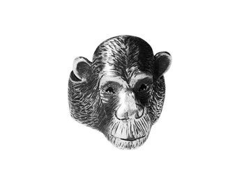 Anillo de chimpancé / Plata de ley / Pátina oxidada