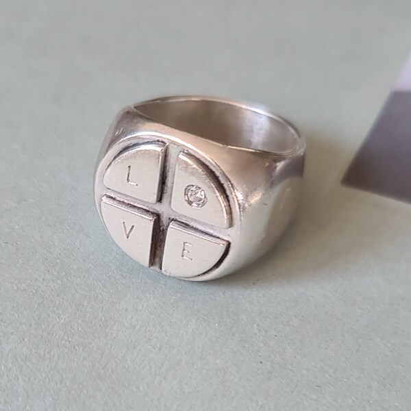 LOVE RinG/ Earth Sign Ring/ Chunky Silver/ Hand Engraved / Zirconite