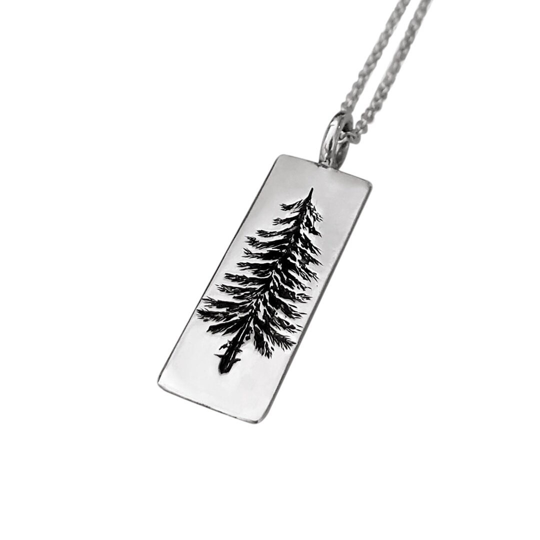 Pine Tree Necklace / Evergreen Pendant / Engraved Tree Pendant Etsy