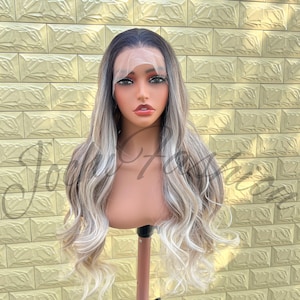 Balayage Ash Blonde Ombré Lace Front Wig 13x4 Lace Synthetic Hair
