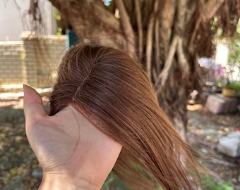 Auburn Human Hair Topper, Middle Part Volume Hairpiece, Silk Base Top Piece 7x11cm 10“