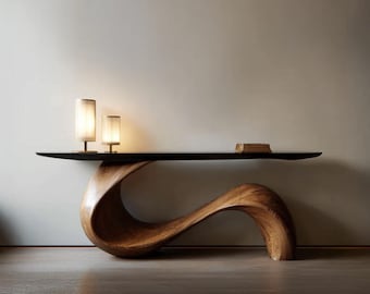 Sculptural Solid Wood Console Table, Modern Scandinavian Entryway Furniture, Artistic Curved Base