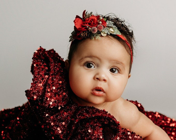 Christmas Baby Headband, Red flower Headband, Christmas newborn Headband, Newborn Photo prop