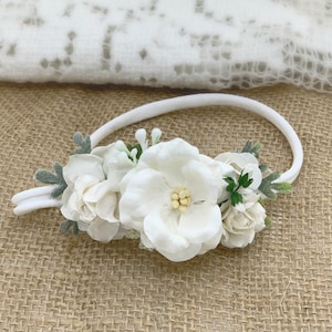White Flower Headband, White Flower Crown,Newborn Flower Crown, Baptism Headband,Flower girl headband,Bridal Crown,Bridal Hair Clip