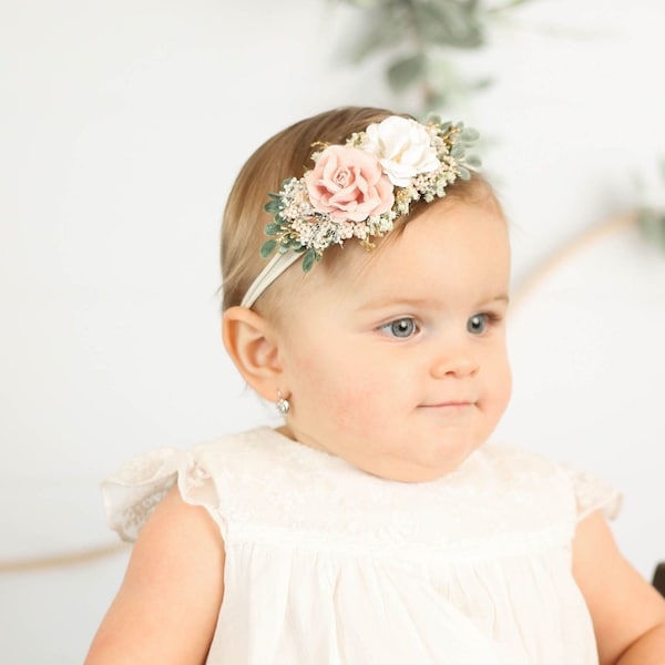 Blush Pink and Gold newborn Headband,  Flower Crown, Baby Girl headband, Flower Girl Headband, Wedding Headband, baby floral crown,Hair Clip