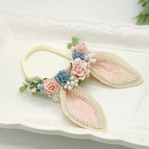 Blush Pink and blue Bunny Ears Headband, Easter Headband, Baby Bunny Headband, Bunny Ears Headband,Newborn Headband, Baby Headband