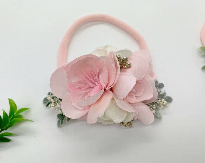 Newborn Flower headband, Pink Flower Headband, Baby Flower Headband, Flowergirl Headband, Flower Crown