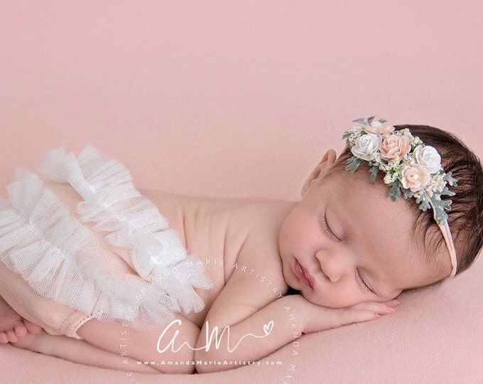 Peach and cream Baby Headband, Vintage Style Headband, flower girl headpiece, Flower Girl Headband, Wedding Headband, Flower Crown