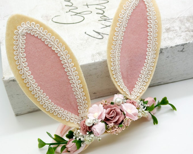 Pink and mauve bunny ears headband, Easter Headband,Baby Bunny Headband,Bunny Ears Headband,Newborn Headband,Baby Headband,Woodland Headband