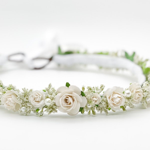 White Flower Crown , Flower Girl Crown, First Communion Crown, Halo Flower Crown, Bridal Crown, Maternity Crown, Wedding Crown, Boho Wedding