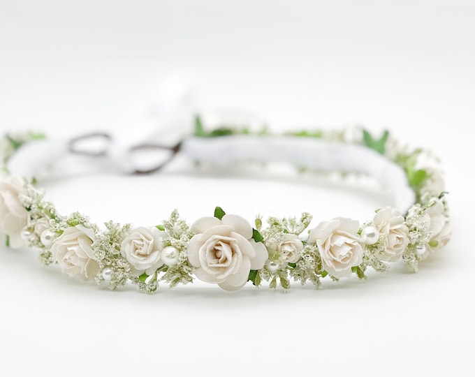 White Flower Crown , Flower Girl Crown, First Communion Crown, Halo Flower Crown, Bridal Crown, Maternity Crown, Wedding Crown, Boho Wedding