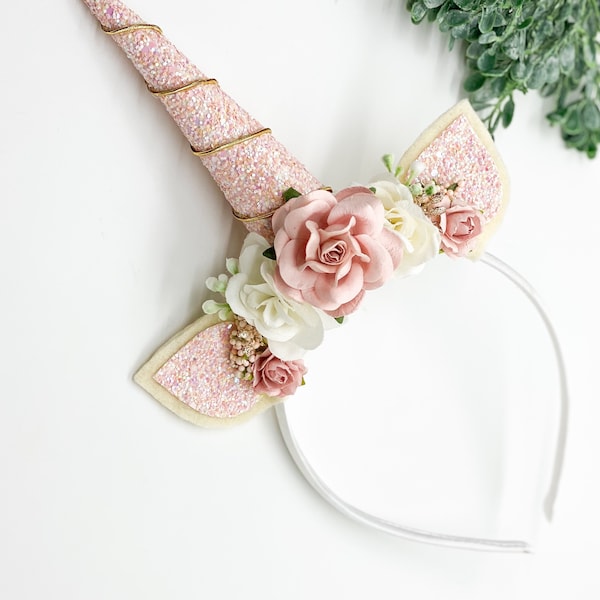 Unicorn Headband, Pink,Ivory Unicorn Party, Unicorn Birthday, Unicorn Horn Headband, Pink Unicorn headband