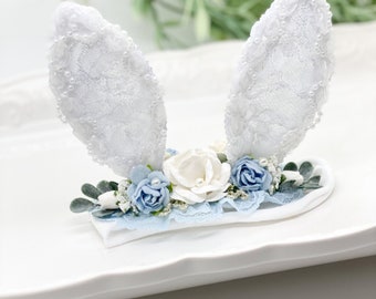 Blue and White Bunny Ears Headband,Easter Headband, Baby Bunny Headband,Bunny Ears Headband,Newborn Headband,Baby Headband,Woodland Headband