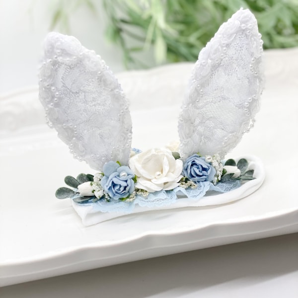 Blue and White Bunny Ears Headband,Easter Headband, Baby Bunny Headband,Bunny Ears Headband,Newborn Headband,Baby Headband,Woodland Headband