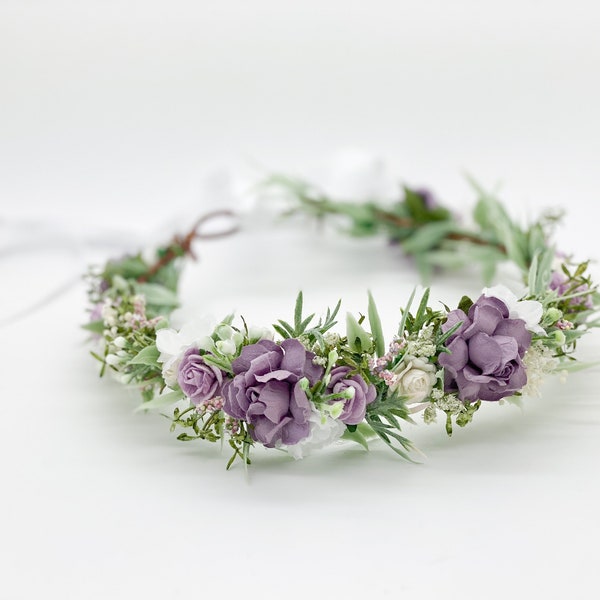 White and Lavender Purple Flower Crown , Flower Girl Crown, Flower Crown, Halo Flower Crown,Bridal Crown, Maternity Crown, Wedding Headpiece