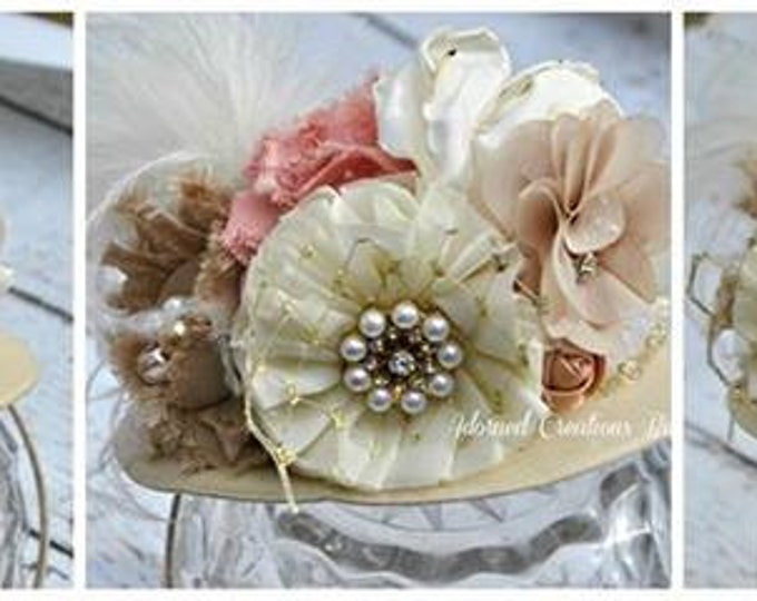 MNI TOP HAT, Vintage Tea Hat, Victorian Tea Hat, Ivory and Mauve Hat, Top Hat, Girls Hat, Birthday hat