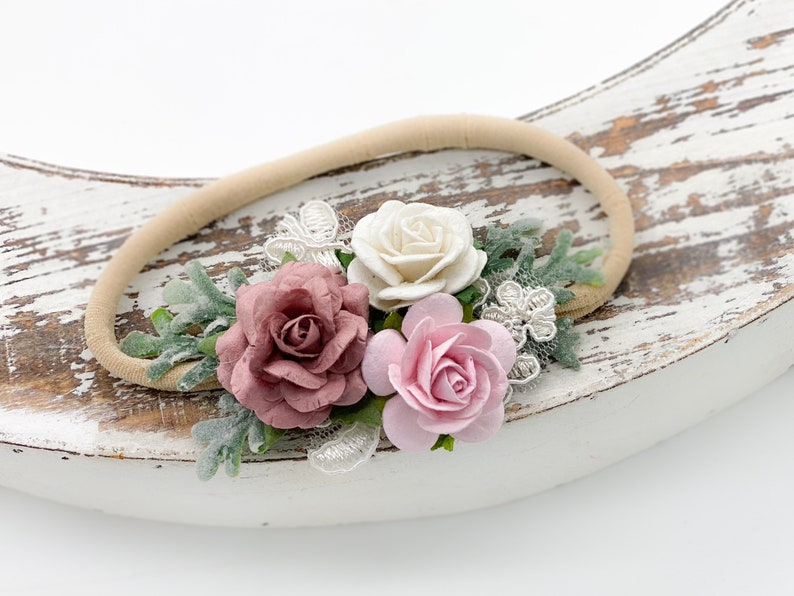 Baby Girls Headband Petite vintage pink Baby Headband Newborn Headband Pink baby headband Nylon Headband Newborn Flower Crown