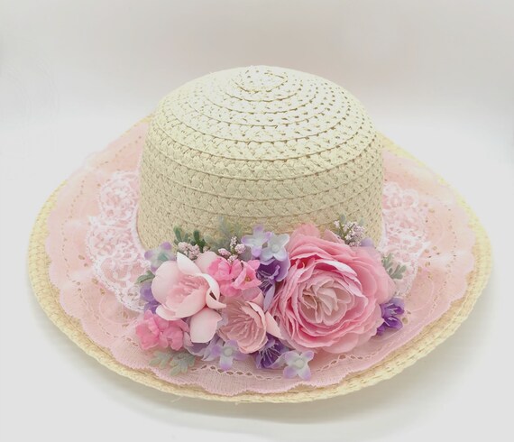 Easter Bonnet Hat With Flowers Assorted Colours Ladies Fancy Dress Accessories