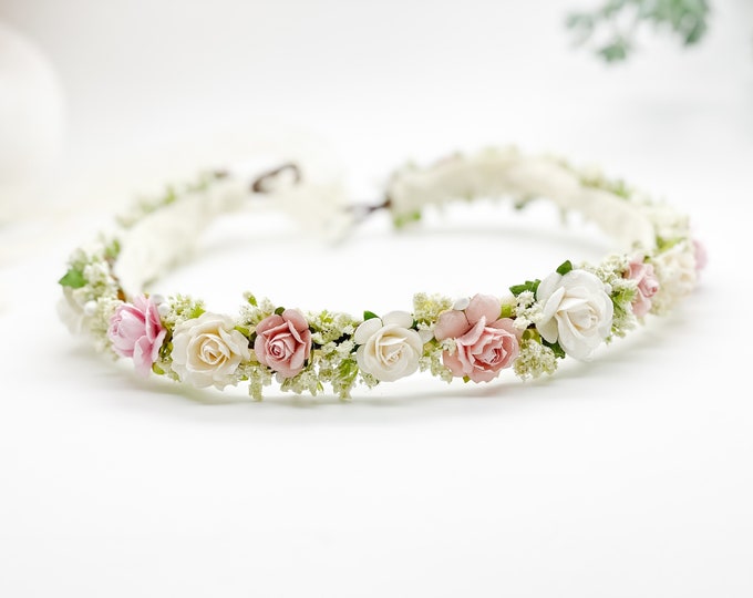 Blush Flower Crown , Flower Girl Crown, Flower Crown, Newborn Flower Crown, Bridal Crown, Floral Halo, Wedding Crown, Boho Wedding, Pink