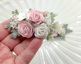 Florale Haarspangen, Zopfclips, Zopfschleifen, Schweinchen Set, Haarspangen, Hochzeit Clips, Blumen Haarschmuck, rosa und weiß