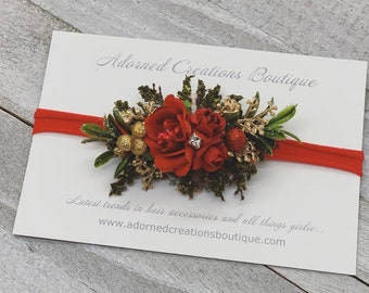 Christmas Baby Headband, Red flower Headband, Christmas newborn Headband, Newborn Photo prop