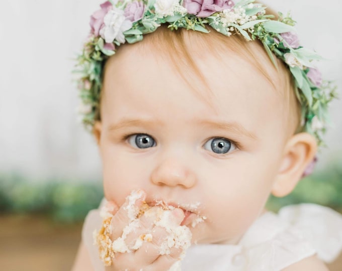 White and Lavender Purple Flower Crown , Flower Girl Crown, Flower Crown, Halo Flower Crown,Bridal Crown, Maternity Crown, Wedding Headpiece