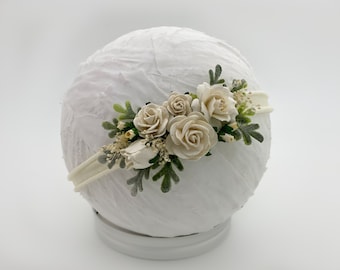 Ivory Flower Headband, Ivory Flower Crown,Newborn Flower Crown, Baptism Headband,Flower girl headband,Bridal Crown,Bridal Hair Clip