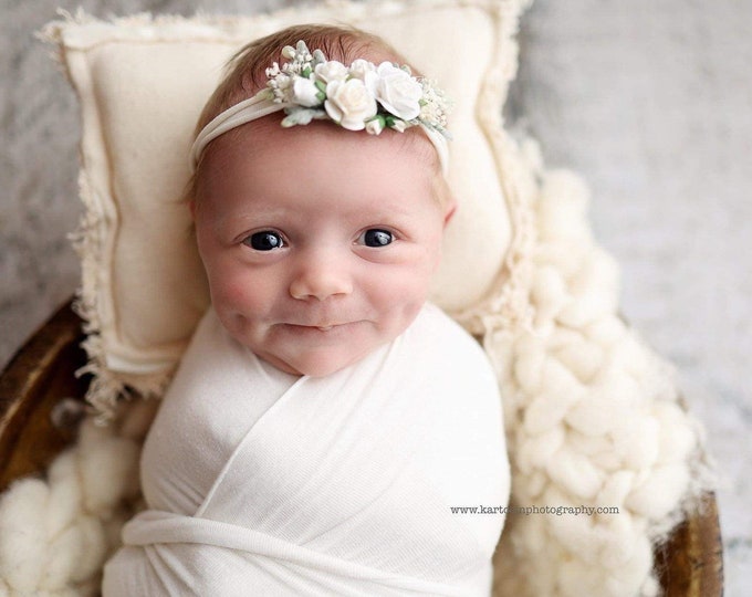 Ivory Flower Headband, Ivory Flower Crown,Newborn Flower Crown, Baptism Headband,Flower girl headband,Bridal Crown,Bridal Hair Clip