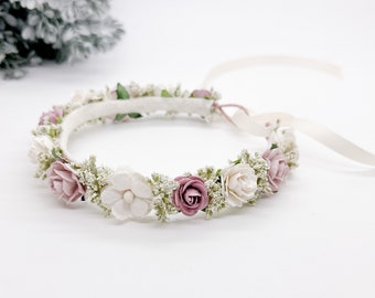 Dusty rose,Lilac Flower Crown, Flower Girl Crown,Flower Crown, Newborn Flower Crown, Bridal Crown, Floral Halo, Wedding Crown, Boho Wedding