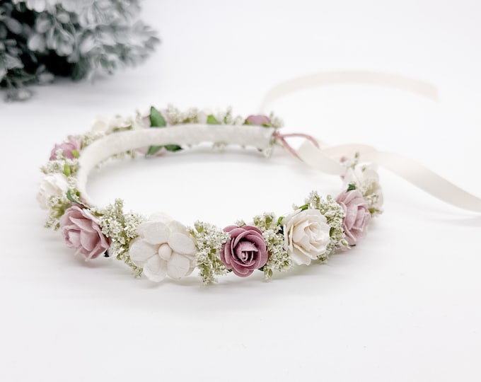 Dusty rose,Lilac Flower Crown, Flower Girl Crown,Flower Crown, Newborn Flower Crown, Bridal Crown, Floral Halo, Wedding Crown, Boho Wedding