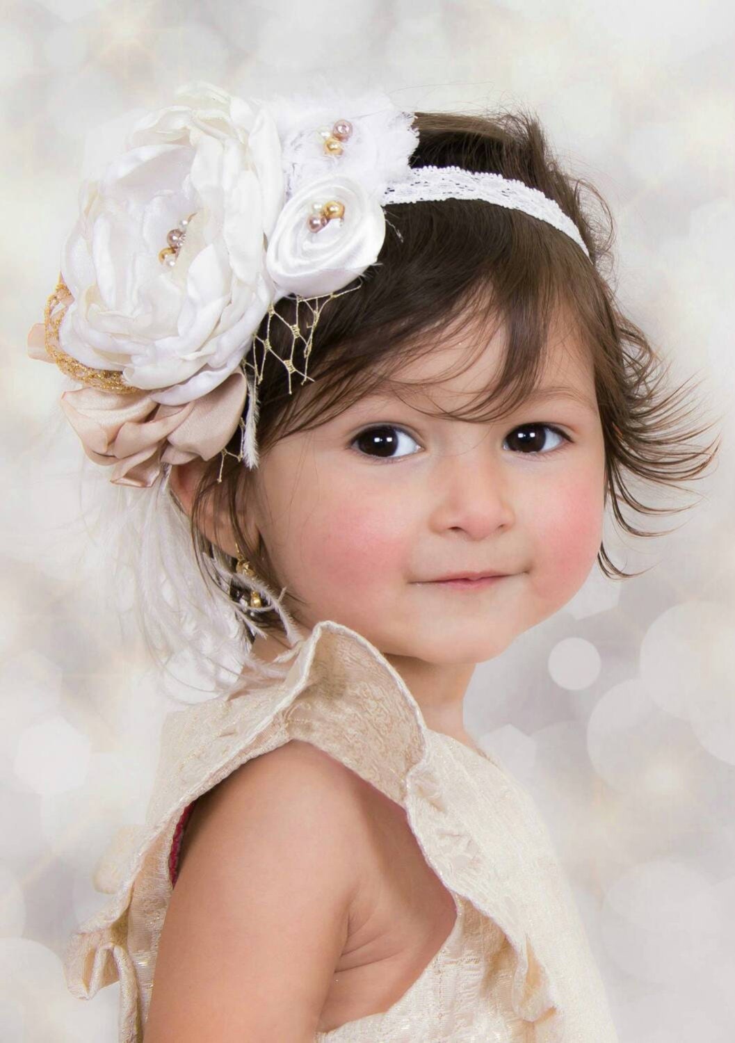 Baby Girl Ivory Cream/Off White Christening Headband Baptism Wedding Hairband 