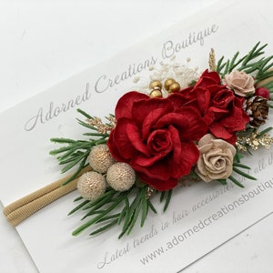 Christmas Baby Headband, Red and gold flower Headband, Christmas newborn Headband, Newborn Photo prop