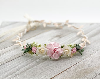 Pink Flower Crown , Flower Girl Crown, Flower Crown, Halo Flower Crown, Bridal Crown, Maternity Crown, Wedding Crown, Mommy and Me Crown