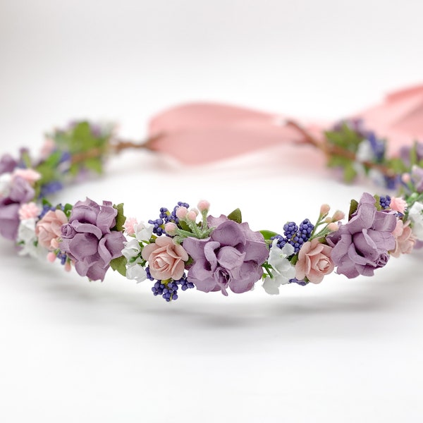 Pink and Lavender Purple Flower Crown , Flower Girl Crown, Flower Crown, Halo Flower Crown, Bridal Crown, Maternity Crown, Wedding Headpiece