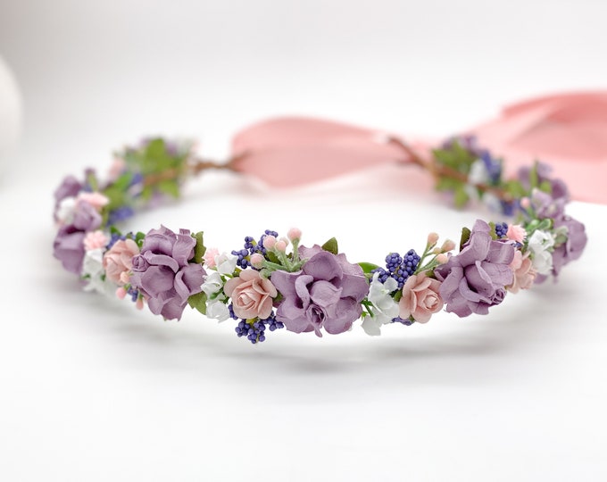 Pink and Lavender Purple Flower Crown , Flower Girl Crown, Flower Crown, Halo Flower Crown, Bridal Crown, Maternity Crown, Wedding Headpiece